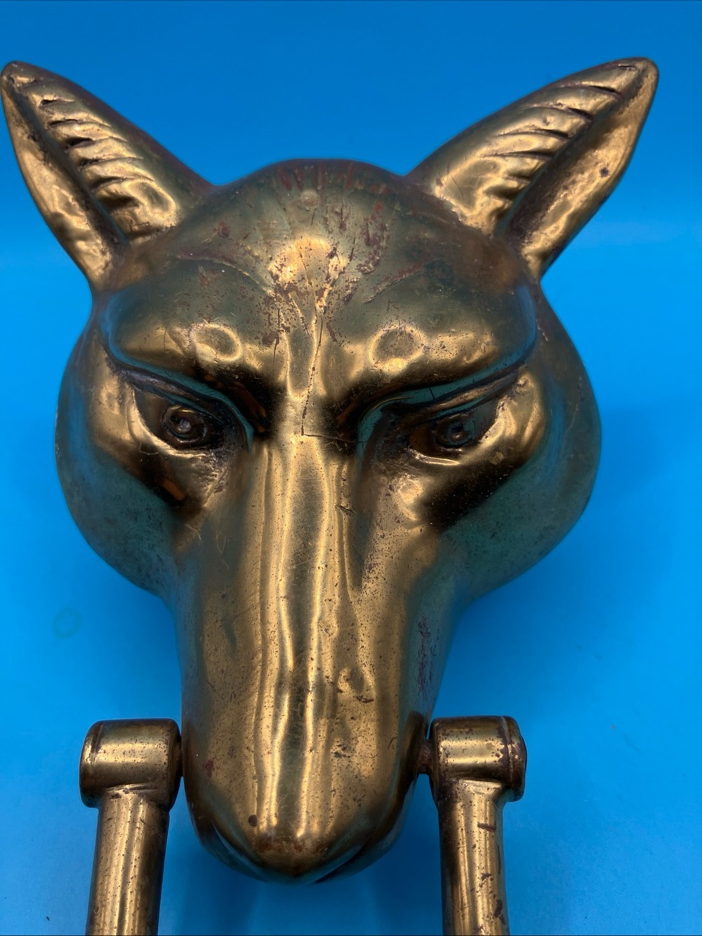 Brass Fox Head Door Knocker - Gold Finish - Picture 3 of 6